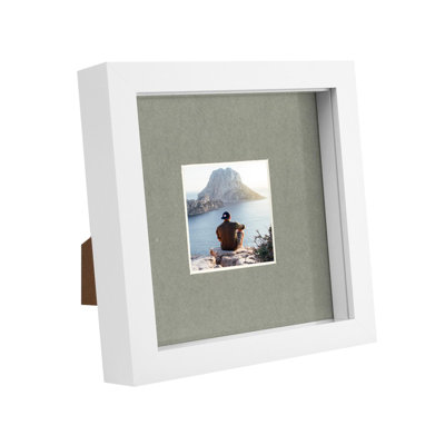 Nicola Spring - 6" x 6" White 3D Box Photo Frame - 2" x 2" Mount - Grey