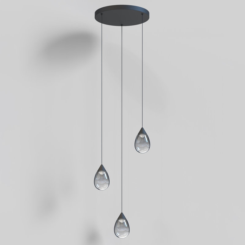 Luminaire suspendu grappe 3 lumières DEL Aliceann, Fumée, Noir mat