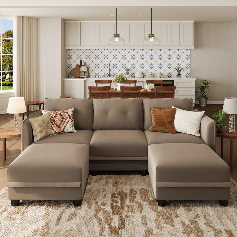 Tomario 5- Piece Upholstered U-Shaped Modular Sectional With Storage, Brown Polyester
