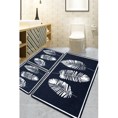 Antibacterial Bathmat Set (3 Pieces), Black | 100% Polyester, Non-Slip Underside | Bathmat Sizes: 15.7 x 23.6 in (1 Piece), 19.7 x 23.6 in (2 Pieces) | Machine Washable, Durable, Perfect for Home & Bathroom Safety