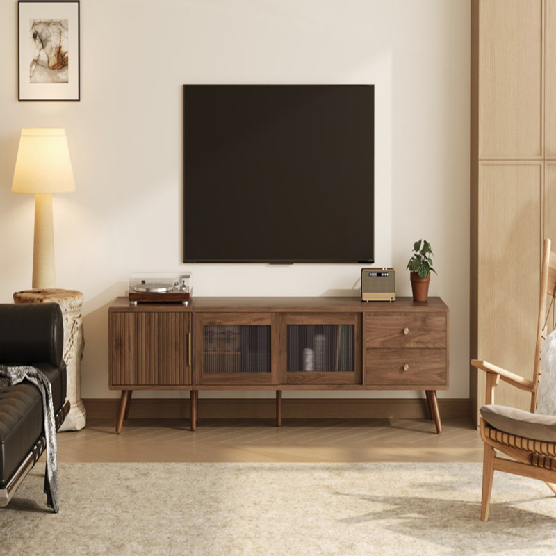 Modern LED TV Stand with Large Storage Drawer, Adjustable LED Lights, and Glossy Entertainment Center for Various TV Sizes, Brown Wood Farmhouse Design