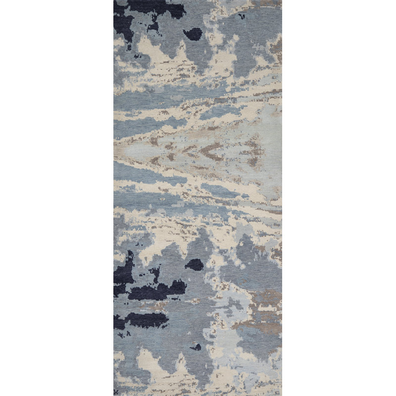 Nuage Wool Abstract Area Rug in Navy/Blue/Taupe, Runner 3' x 10'