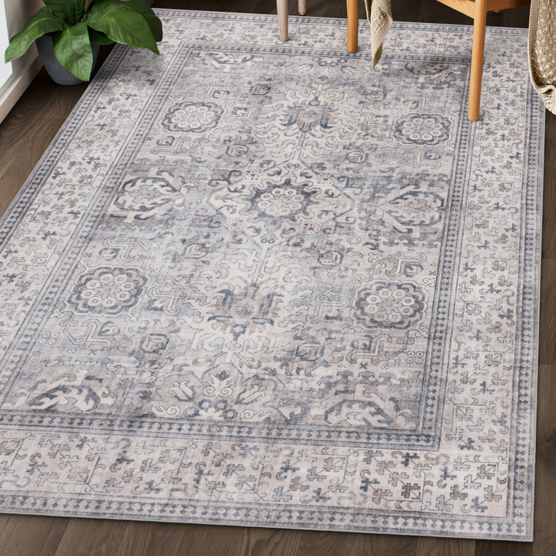 Tapis beige / gris ivoire Nel Paz, Rectangle 5 pi x 7 pi