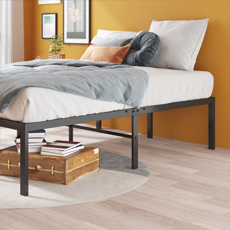 King Black Metal Platform Bed Frame with Slats