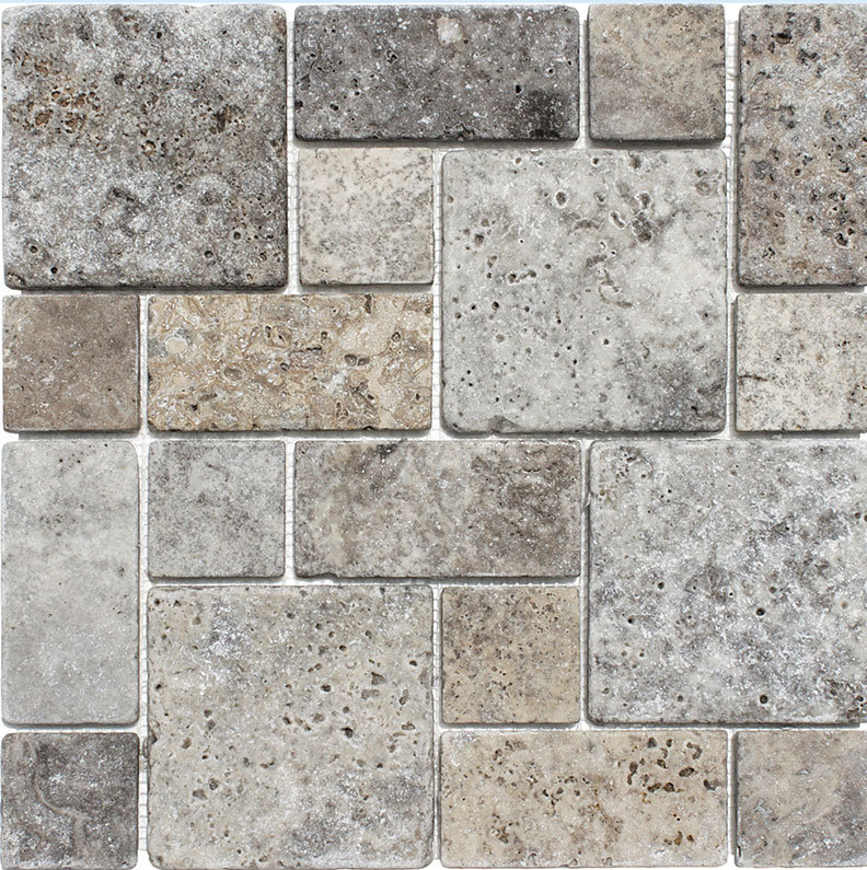 Silver 4" x 4" Travertine Versailles Mosaic Wall & Floor Tile