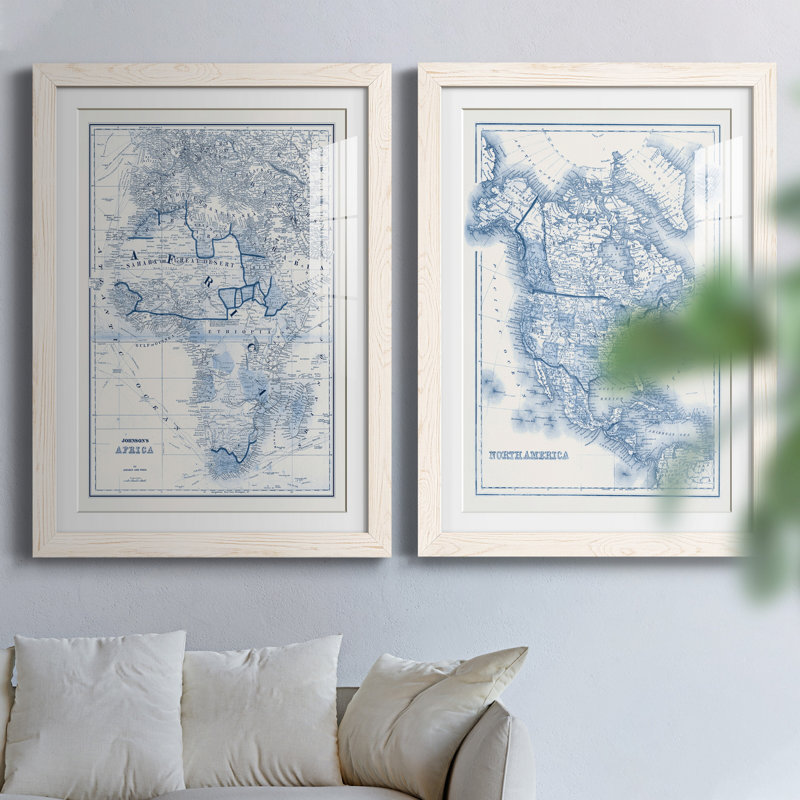 «Afrique dans les tons de bleu», ensemble de 2 impressions encadrées, Papier encadré blanc, H 43,5 po x l 31,5 po x P 1 po