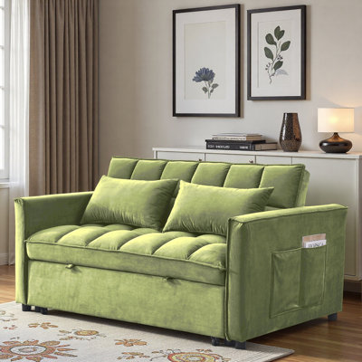 Canapé-lit convertible 3-en-1, canapé-lit futon double en velours avec dossier réglable, sac de rangement et oreiller, pour le salon, la chambre à coucher
