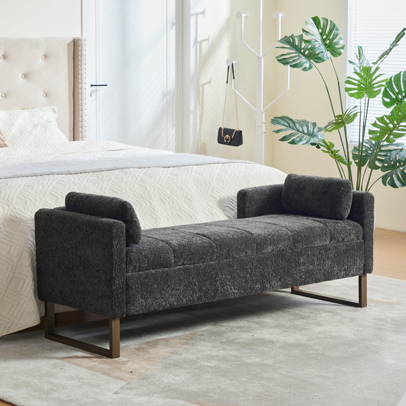 Banc de rangement rembourré 63,98 po, Gris anthracite, Gris anthracite