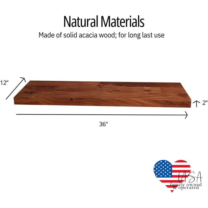 Tablette flottante en acacia Fenderson, H 2 po x l 36 po x P 12 po, Brown Wood