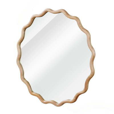 30 inch Wavy Round Solid Wood Frame Decorative Mirror,For Bedroom, Bathroom, Living Room, Entryway