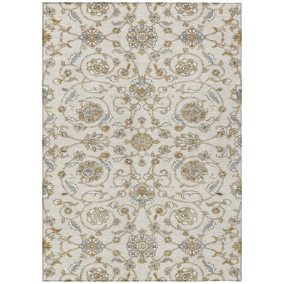 10' X 14' Ivory Brown And Gray Moroccan Washable Indoor Outdoor Area Rug