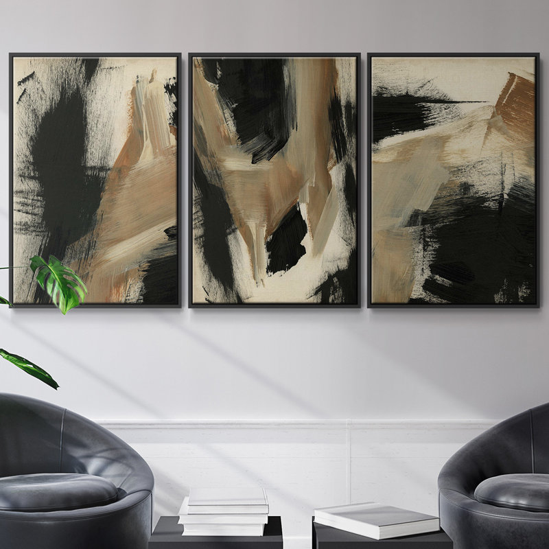 Paintstrokes I 3 pièces, Noir, H 27 po x l 54 po