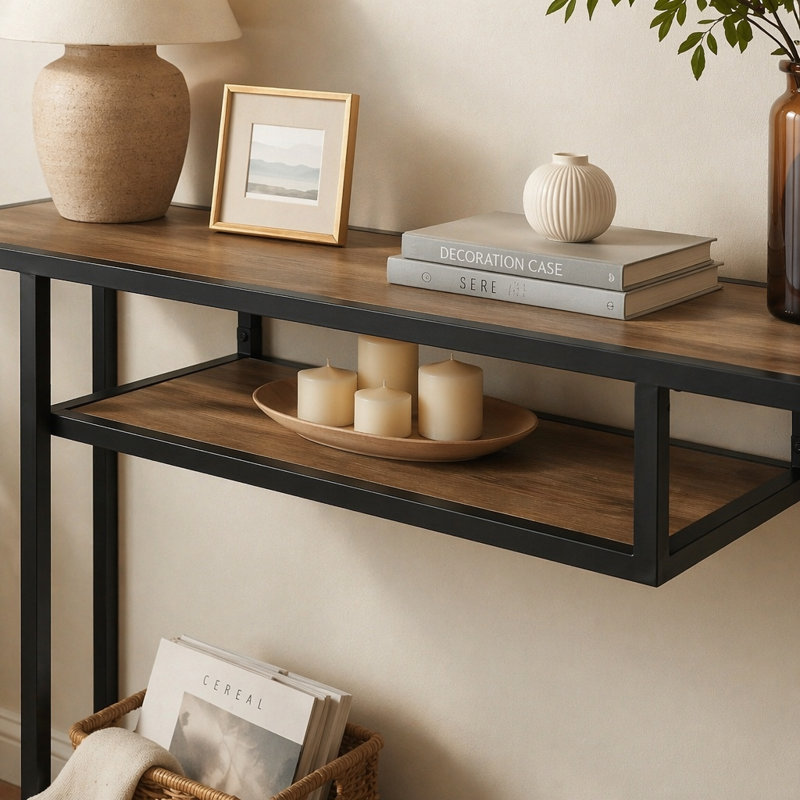 Table de canapé Idella, 30.03" H x 14.03" W x 48.03" D, Oak / Black, No Decal/Laminate Design