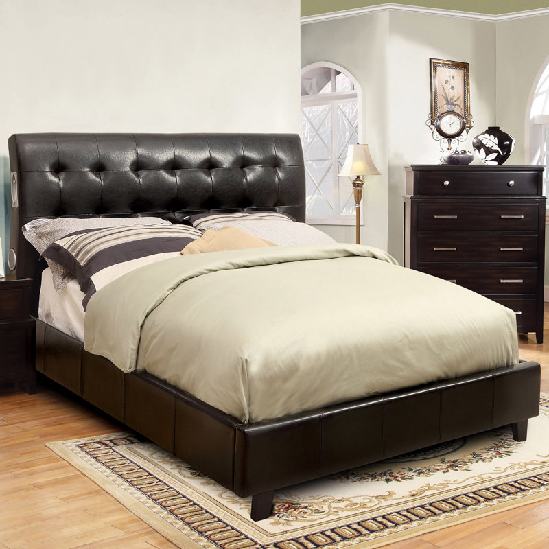 Aniylah Vegan Leather Sleigh Bed, Full, Espresso