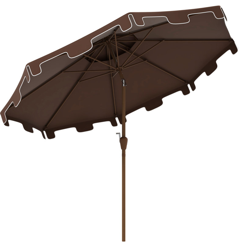 Parasol de patio extérieur 9 'à bouton-poussoir inclinable et manivelle, double plateau à volants pour jardin, terrasse, piscine brun avec manivelle