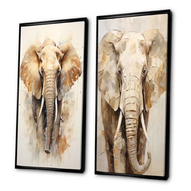 Gentle Elephant Giants - Ensemble de 2 reproductions d'art sur toile, H 32 po x l 33 po, Cadre noir