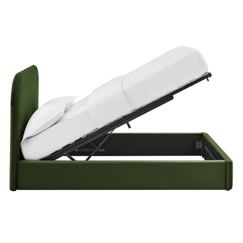 Structure de lit plateforme en velours Doron, Grand lit, Vert mousse