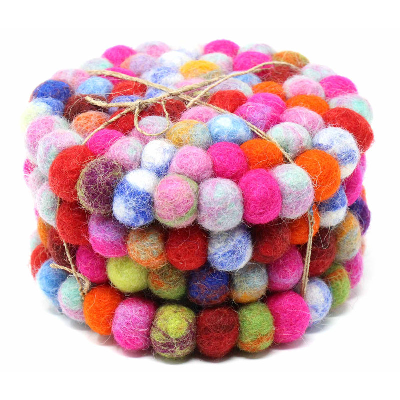 Round 4 Piece Coaster Set, Red/Blue/Pink