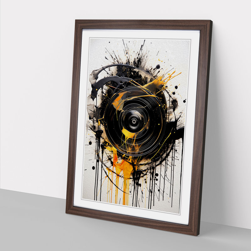 Vinyl Record Gestural - Single Picture Frame Print on Wood, Walnut Framed, 34cm H x 25cm W
