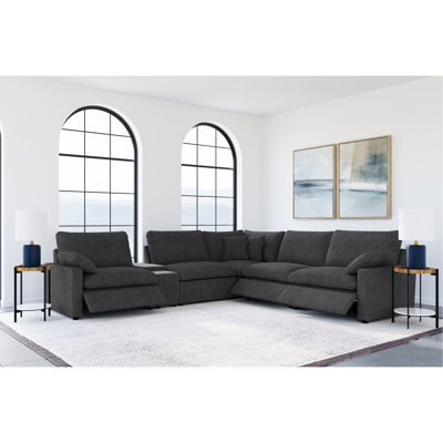 Dark Grey 6 Sectional With Power Reclining, Soft Fabric And Comfortable Cushions Modular In Reclining Seats Built-in Storage Console