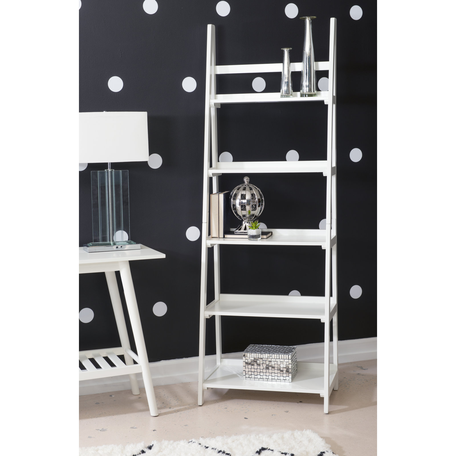 Kamal 72'' H x 24.75'' W Ladder Bookcase, White