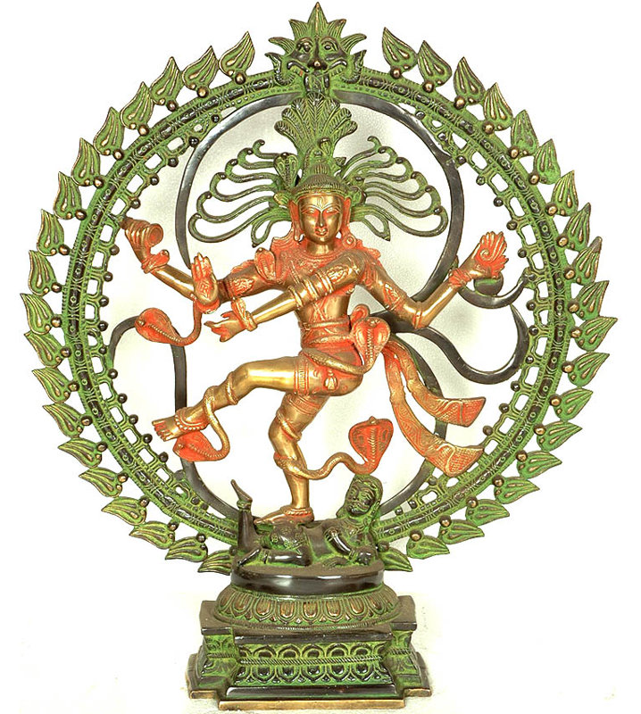 Brass Nataraja Dancing Statue with Om Backdrop, 24.5 in., Hindu Mythological Decor     Handcrafted Indian Sculpture for Living Room & Meditation Space