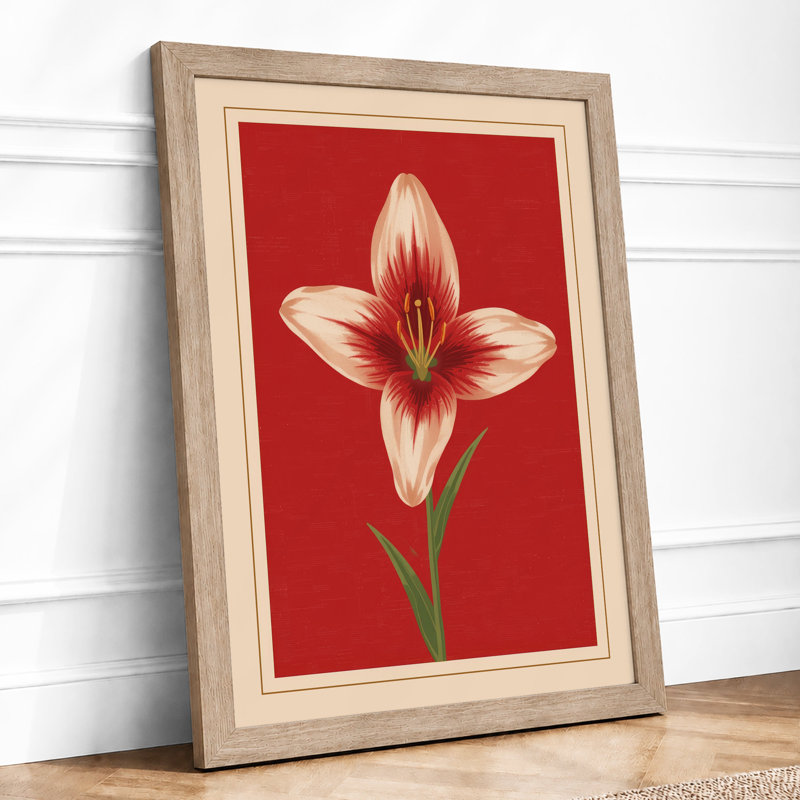Four-Petaled Bloom Botanical - Framed Print, A2 - 59.4 x 42.0 cm, Oak
