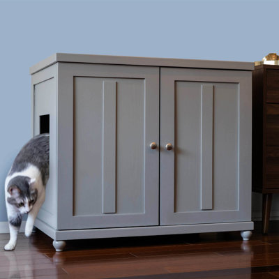 The Refined Litter Box - Wood Cat Litter Box Enclosure Cabinet with Drawer, Shaker Style + Feet
