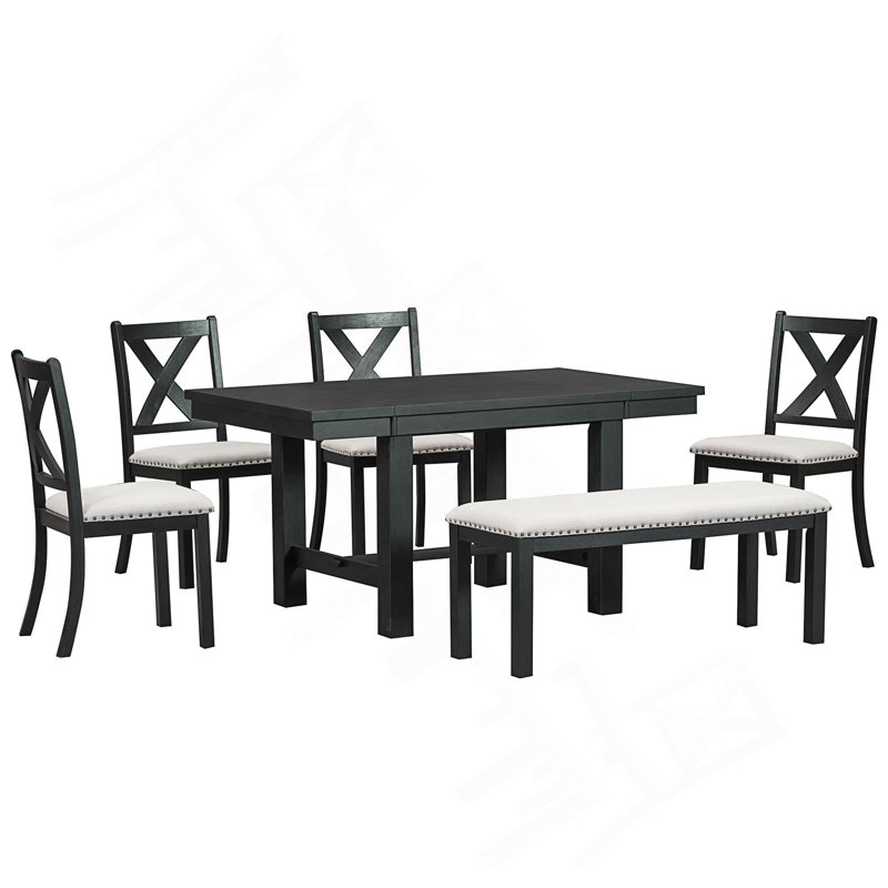 Raelene Modern 6-Piece Extendable Dining Table With Footrest,kitchen table set with Leaf,dining table set,dining room set