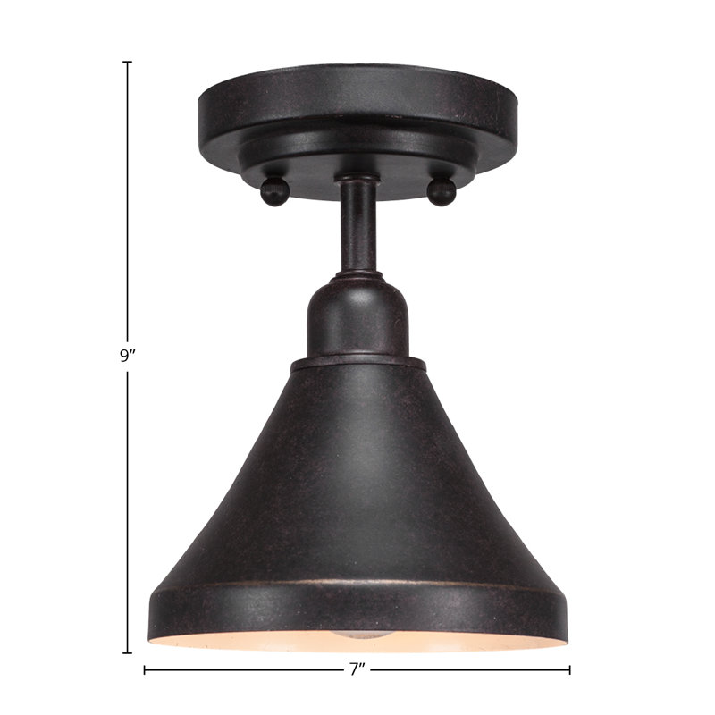 Eilif Vintage 1 Light Semi-Flush With Dark Granite Cone Metal Shade, Dark Granite, 9" H x 7" W x 7" D