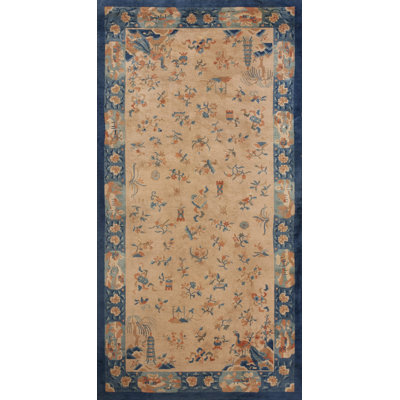 Antique Peking Chinese Floral Ivory 1920s Rug