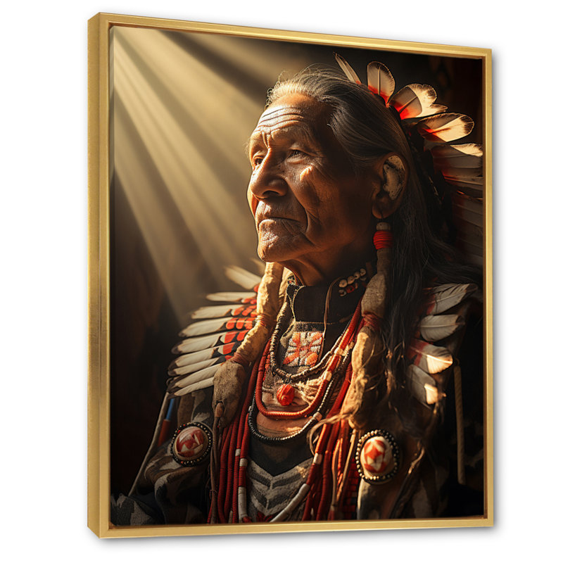 Yanisa " Native Art Grandfather Suns ", Gold Floater Framed, 32" H x 24" W x 1" D