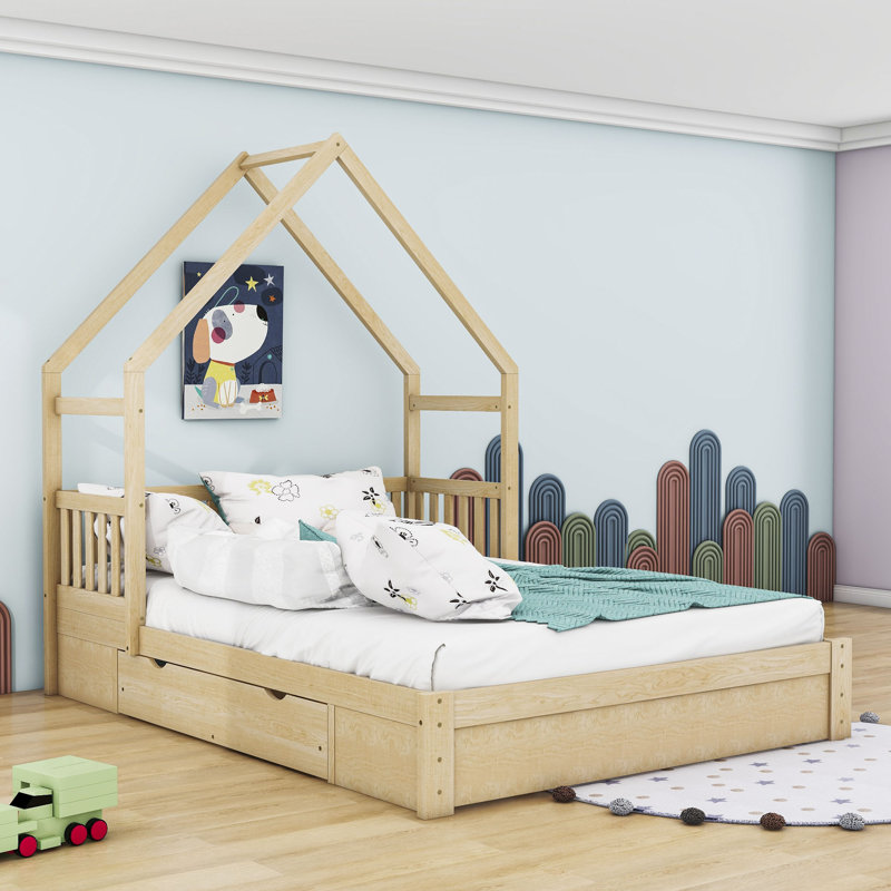 Lit plateforme avec rangement Nehring, Naturel