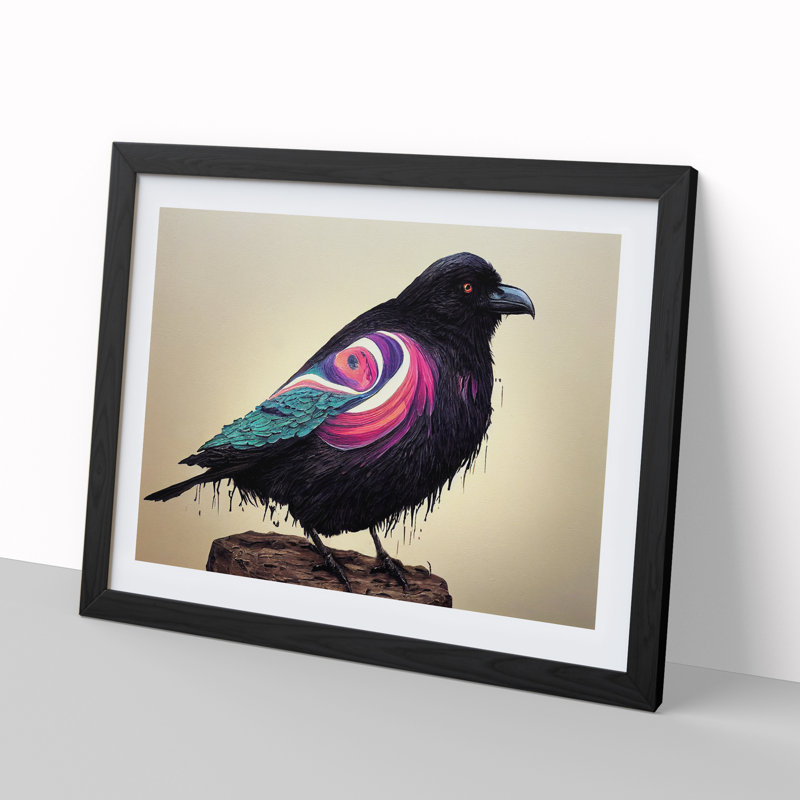 Masterful Raven Bird - Single Picture Frame Print, 46cm H x 64cm W x 2cm D, Black