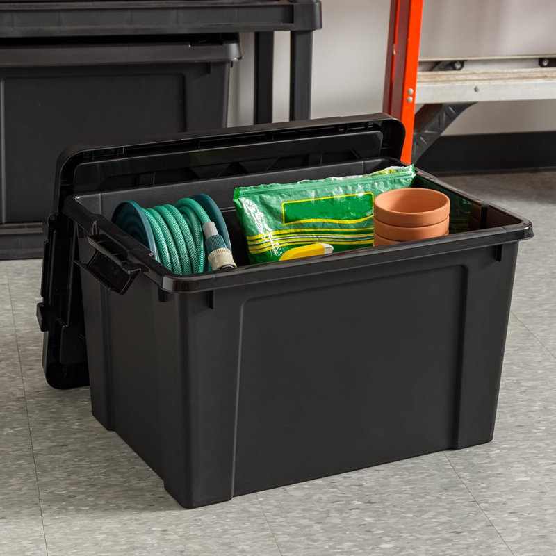 20 Gallon Lockable Storage Bins With Lids, 6 Pack - , Heavy Duty, Stackable Containers, Garage Organizing Bins Moving Tubs, Rugged Sturdy Equipment Utility Box - Black