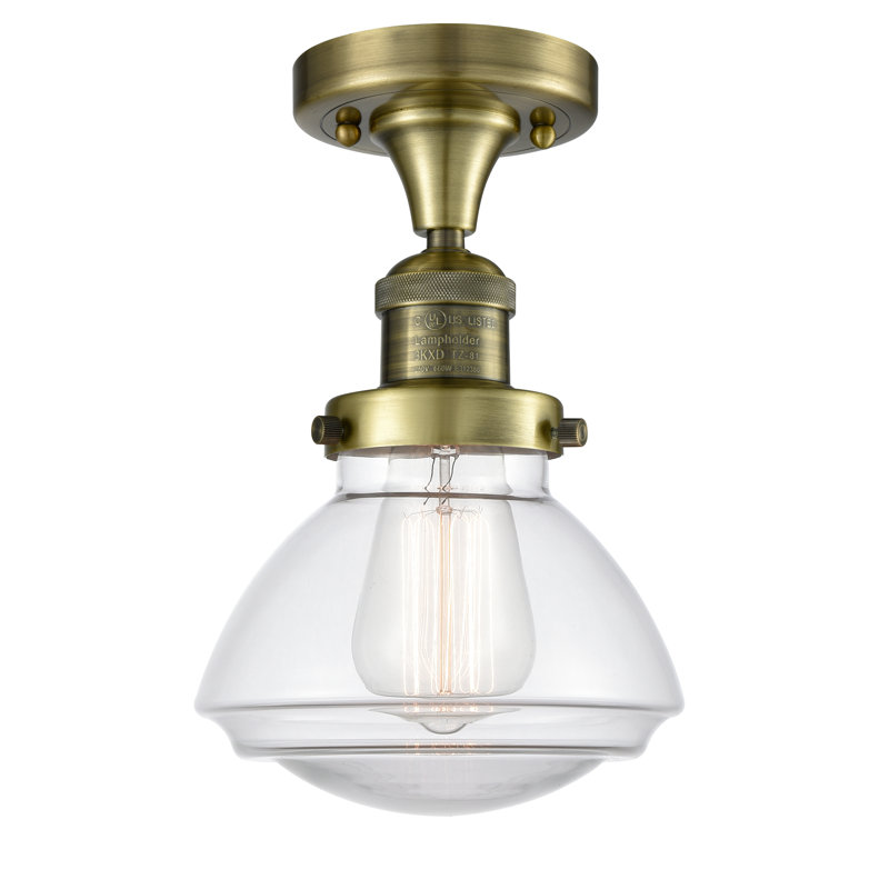 Plafonnier semi-encastré 1 lumière 6,75 po Chesterville, Transparent, Ampoule DEL 6 watts rétro, Laiton antique