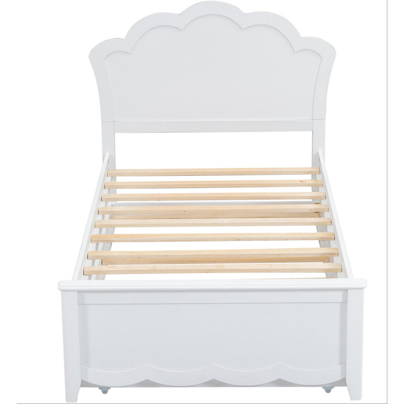 Lit plateforme simple en bois avec lit gigogne et tête de lit simple, Lit simple
