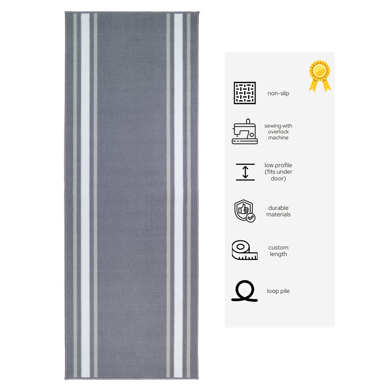 Solid Border Gray Low Pile Slip Resistant Rugs, Runner 2'8" x 48'