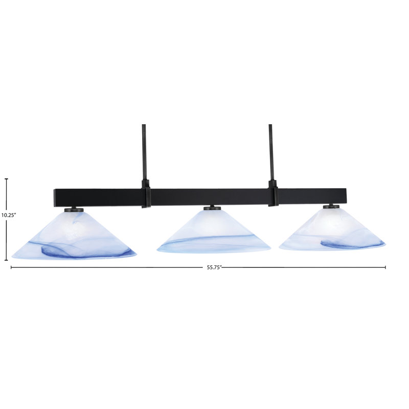 Bar 3 lumières Raheemah Wellington, Noir mat, H 10,25 po x l 16 po x P 16 po, Bleu / blanc