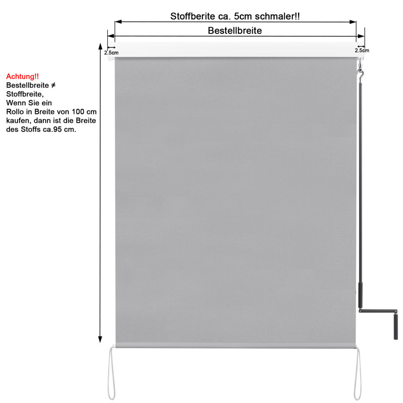 Symple Stuff Fabric Cover Retractable Patio Awning, Grey, 7.7cm H x 100cm W x 240cm D