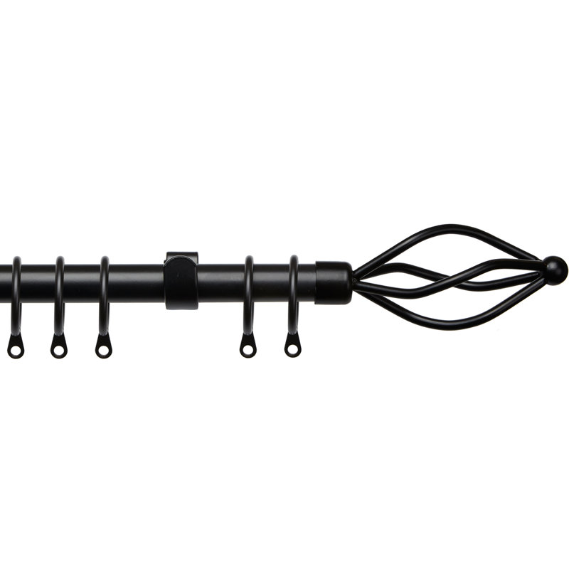 Jetta Adjustable 317.5cm to 546.1cm 4.83cm Single Curtain Pole, 125 cm - 215 cm W x 1.6 cm - 1.9 cm H, Black