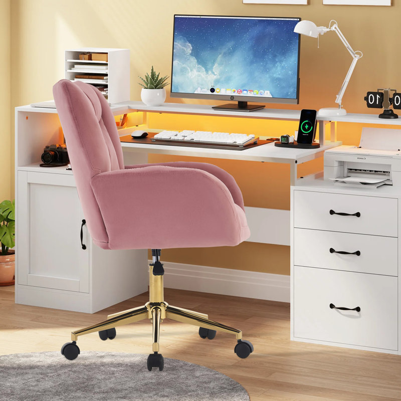 Chaise de bureau Herickson, Velours, Rose