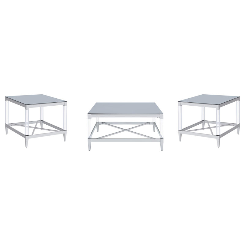 Lindley Square Coffee And End Table Set Chrome, 3 Pieces: 2 End Tables, Coffee Table