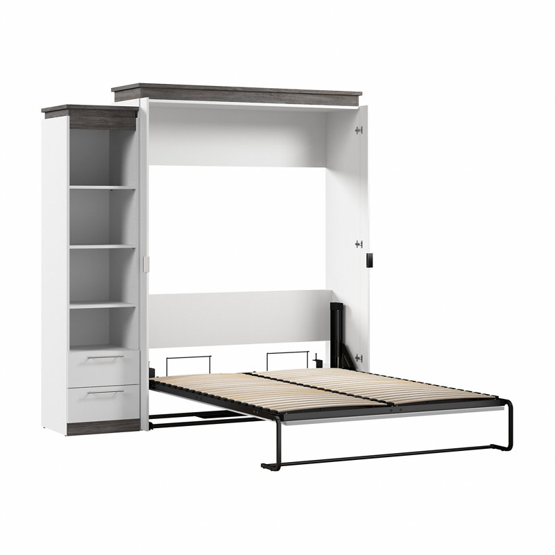 Grand lit escamotable Ailé et étagère étroite avec tiroirs (85 W), Blanc