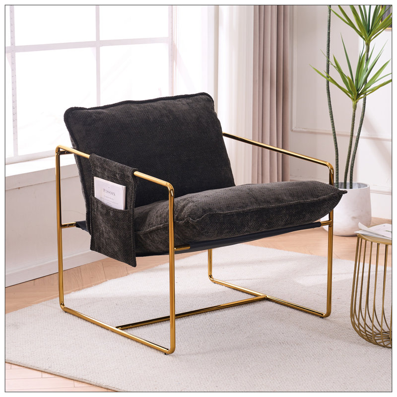Kaizen Velvet Armchair, 2, Dark Gray , Gold