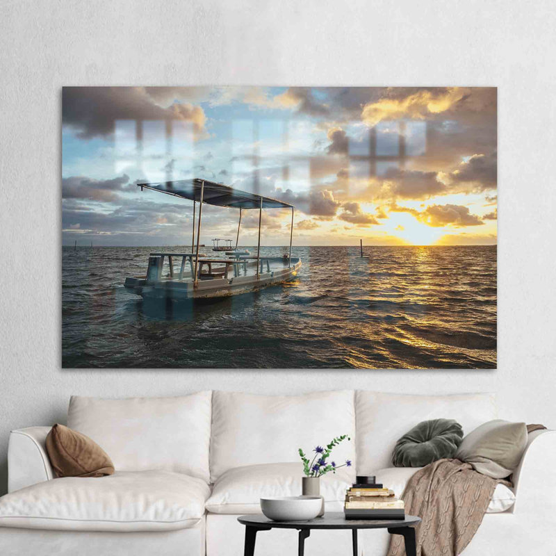 Illustration de paysage océanique nuageux sur verre trempé pour décoration murale, H 47,2 po x l 70,9 po
