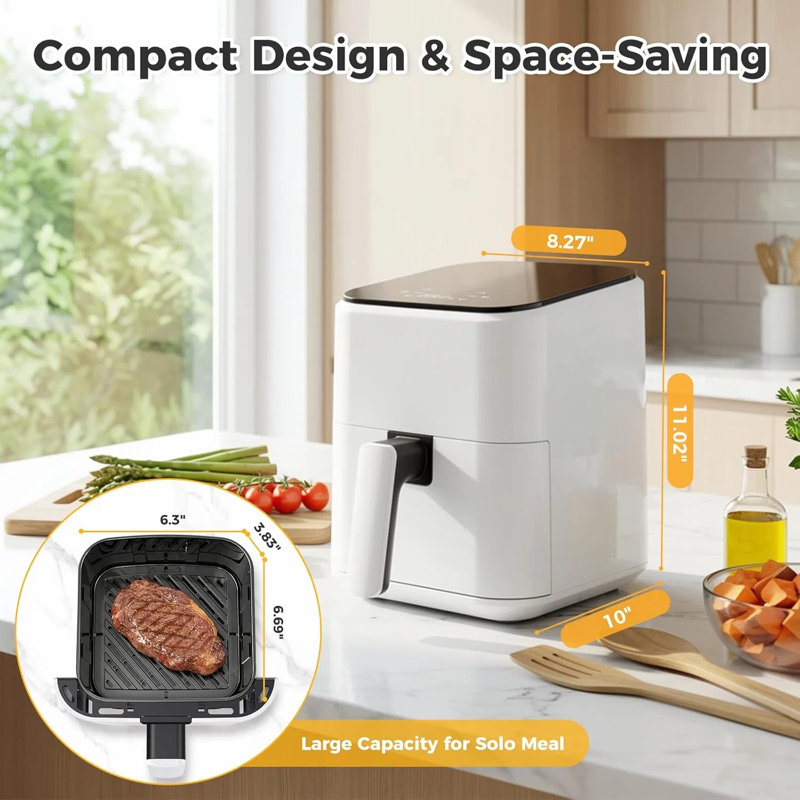 Friteuse à air numérique compacte de 3,17 pte avec écran tactile PP, petite friteuse à air chaud de 800 W pour les célibataires, contrôle de température précis de 5 ° F jusqu'à 400 ° F pour une cuisson saine à faible teneur en huile