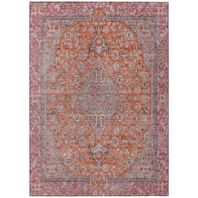 Vexira Orange Washable Indoor-Outdoor Rug - LOOMLAN