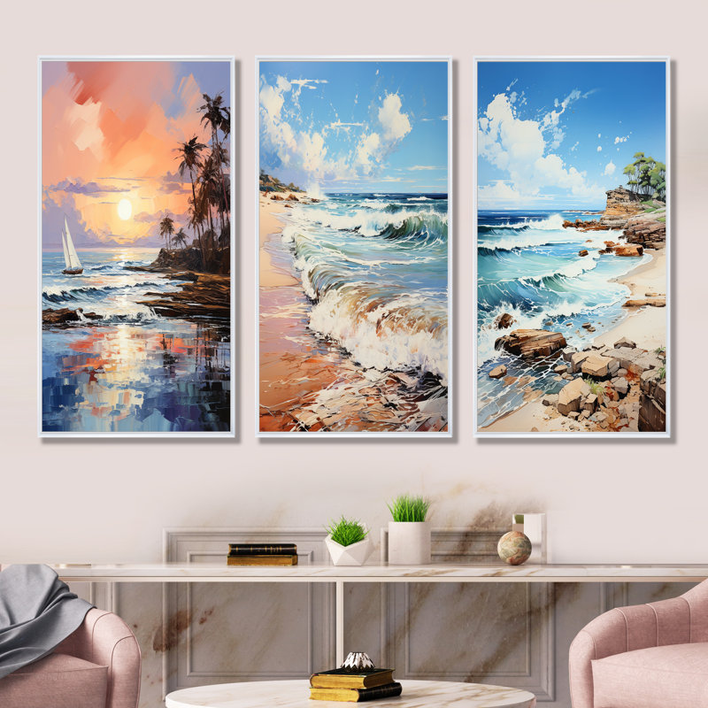 Plage, bord de mer, nostalgie, Cadre flottant blanc, H 40 po x l 60 po