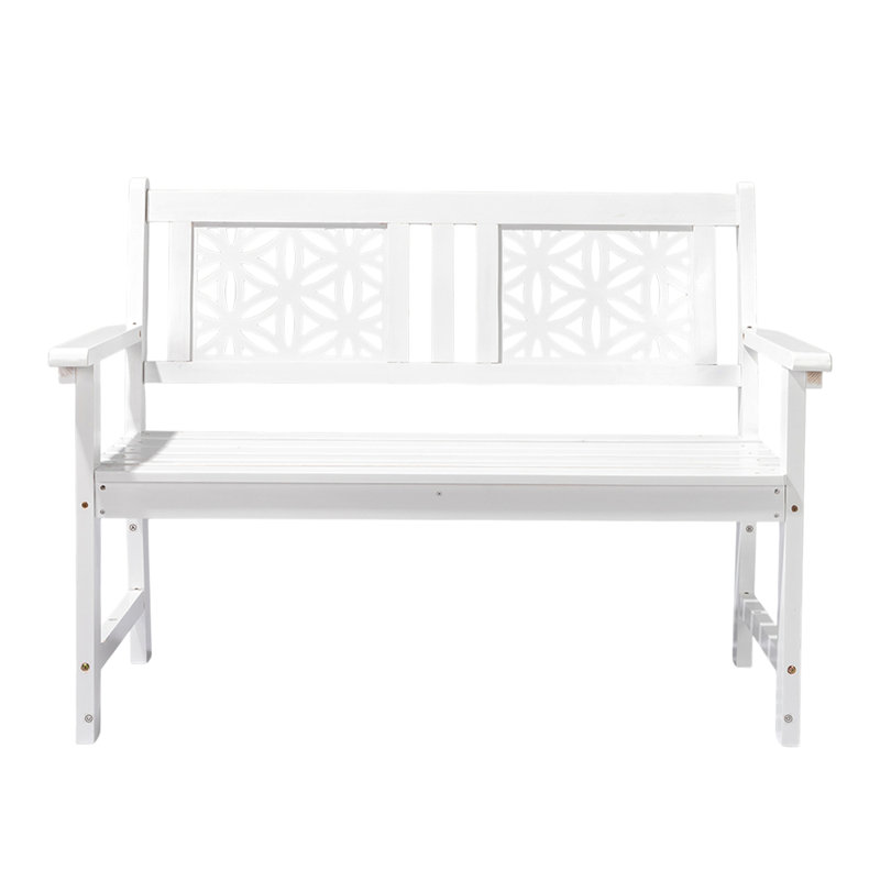 46-Inch White Solid Wood Patio Bench With Floral Backrest
